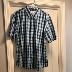 St. John's Bay Men's Short-Sleeve Navy and Light Blue Check Button-Down Shirt